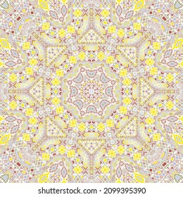 Creative seamless ornament of simple geometry shapes composition. Ethnic american design. Mosaic print. Small elements texture. Vector collage pattern.