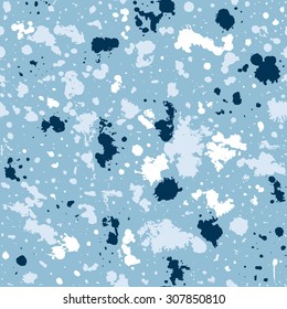 Creative seamless paint splatter pattern. Grunge spotted background with paint blobs. Backdrop with paint splashes. Colorful repetitive textile pattern.