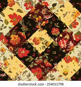 Creative seamless patchwork pattern with flowers. Vintage boho style