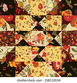 Creative seamless patchwork pattern with flowers. Vintage boho style