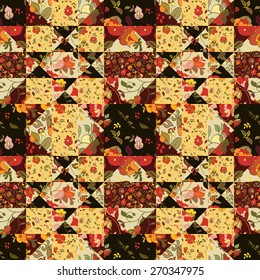 Creative seamless patchwork pattern with flowers. Vintage boho style