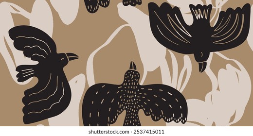 Padrão sem emenda criativa com formas abstratas de aves anãs. Design moderno para papel, tampa, tecido, decoração interior e outros usuários
