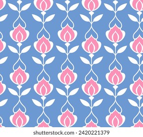 Creative seamless pattern of abstract rose flowers for background, print, design, poster, cover or card. Simple abstract flowers on a blue background.