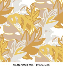 Creative seamless pattern with abstract tropical leaves. Hippie style. Colorful spring or summer background. Trendy botanical swimwear design. Fashion print for textile.	