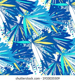 Creative seamless pattern with abstract tropical leaves. Hippie style. Colorful spring or summer background. Trendy botanical swimwear design. Fashion print for textile.	
