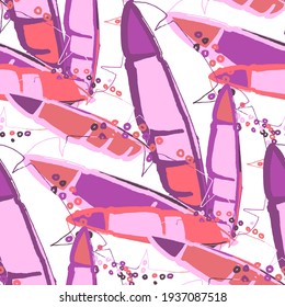Creative seamless pattern with abstract tropical leaves. Hippie style. Colorful spring or summer background. Trendy botanical swimwear design. Fashion print for textile.	