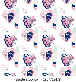 Creative seamless pattern with abstract tropical leaves. Hippie style. Colorful spring or summer background. Trendy botanical swimwear design. Fashion print for textile.	