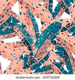 Creative seamless pattern with abstract tropical leaves. Hippie style. Colorful spring or summer background. Trendy botanical swimwear design. Fashion print for textile.	