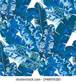 Creative seamless pattern with abstract tropical leaves. Hippie style. Colorful spring or summer background. Trendy botanical swimwear design. Fashion print for textile.	