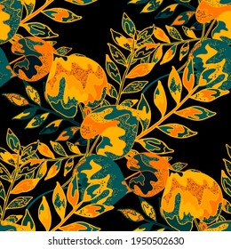 Creative seamless pattern with abstract tropical leaves. Hippie style. Colorful spring or summer background. Trendy botanical swimwear design. Fashion print for textile.	