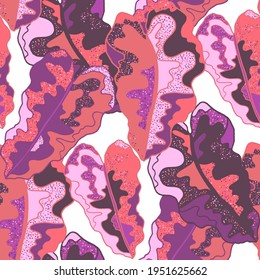 Patrón creativo sin fisuras con hojas tropicales abstractas. Estilo hippie. Primavera colorida o fondo de verano. Diseño moderno de bañeras botánicas. Impresión de moda para textiles.	