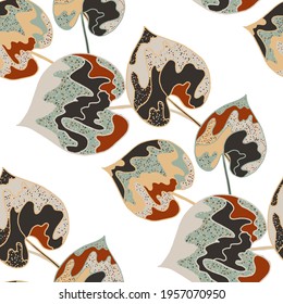 Creative seamless pattern with abstract tropical leaves. Hippie style. Colorful spring or summer background. Trendy botanical swimwear design. Fashion print for textile.	