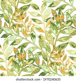 Creative seamless pattern with abstract tropical leaves. Hippie style. Colorful spring or summer background. Trendy botanical swimwear design. Fashion print for textile.	