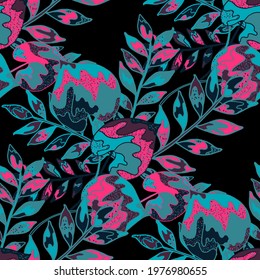 Creative seamless pattern with abstract tropical leaves. Hippie style. Colorful spring or summer background. Trendy botanical swimwear design. Fashion print for textile.	