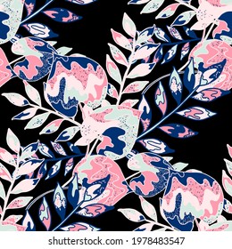 Creative seamless pattern with abstract tropical leaves. Hippie style. Colorful spring or summer background. Trendy botanical swimwear design. Fashion print for textile.	
