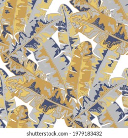 Creative seamless pattern with abstract tropical leaves. Hippie style. Colorful spring or summer background. Trendy botanical swimwear design. Fashion print for textile.	