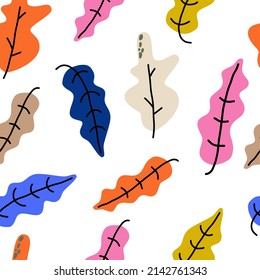 Creative seamless pattern with abstract tropical leaves. Colorful spring or summer background. Trendy botanical swimwear design. Fashion print for textile.