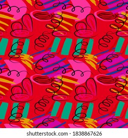 Creative seamless pattern with beautiful bright abstract elements. Colorful texture for any kind of a design. Graphic abstract background. Contemporary art. Trendy modern style.	