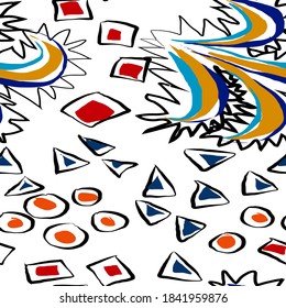Creative seamless pattern with beautiful bright abstract elements. Colorful texture for any kind of a design. Graphic abstract background. Contemporary art. Trendy modern style.	