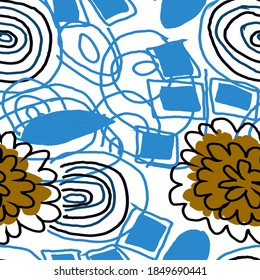 Creative seamless pattern with beautiful bright abstract elements. Colorful texture for any kind of a design. Graphic abstract background. Contemporary art. Trendy modern style.	