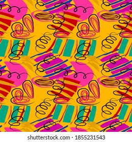 Creative seamless pattern with beautiful bright abstract elements. Colorful texture for any kind of a design. Graphic abstract background. Contemporary art. Trendy modern style.	
