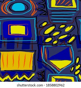 Creative seamless pattern with beautiful bright abstract elements. Colorful texture for any kind of a design. Graphic abstract background. Contemporary art. Trendy modern style.	