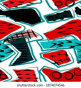 Creative seamless pattern with beautiful bright abstract elements. Colorful texture for any kind of a design. Graphic abstract background. Contemporary art. Trendy modern style.	
