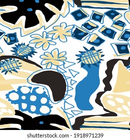 Creative seamless pattern with beautiful bright abstract elements. Colorful texture for any kind of a design. Graphic abstract background. Contemporary art. Trendy modern style.	