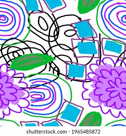 Creative seamless pattern with beautiful bright abstract elements. Colorful texture for any kind of a design. Graphic abstract background. Contemporary art. Trendy modern style.	