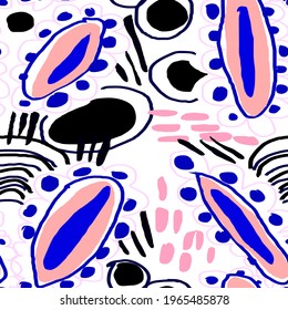 Creative seamless pattern with beautiful bright abstract elements. Colorful texture for any kind of a design. Graphic abstract background. Contemporary art. Trendy modern style.	