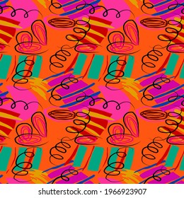 Creative seamless pattern with beautiful bright abstract elements. Colorful texture for any kind of a design. Graphic abstract background. Contemporary art. Trendy modern style.	