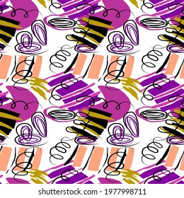 Creative seamless pattern with beautiful bright abstract elements. Colorful texture for any kind of a design. Graphic abstract background. Contemporary art. Trendy modern style.	