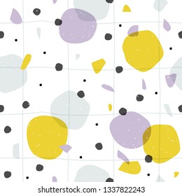 Creative Seamless pattern with brush blot and dot. Trendy print abstract forms. Paper cutouts textures. Modern vector illustration for poster, card, banner.