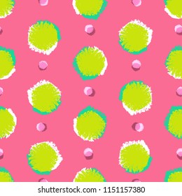 Creative seamless pattern with brush circles paint. Abstract stylish texture. Polka dot background. Fashion modern style. Vector illustration for print, wrapping paper and fabric.