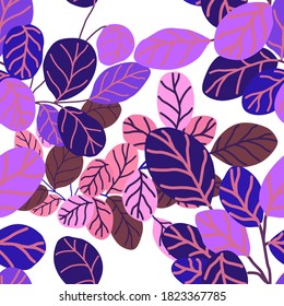 Creative seamless pattern with cartoon forest. Bright summer print with tropical leaves. Tropical pattern. Jungle exotic summer print. 