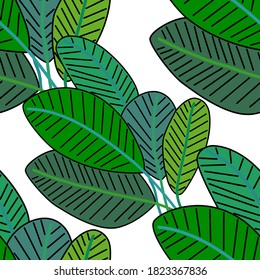 Creative seamless pattern with cartoon forest. Bright summer print with tropical leaves. Tropical pattern. Jungle exotic summer print. 