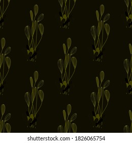 Creative seamless pattern with cartoon forest. Bright summer print with tropical leaves. Tropical pattern. Jungle exotic summer print. 