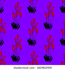 Creative seamless pattern with cartoon forest. Bright summer print with tropical leaves. Tropical pattern. Jungle exotic summer print. 