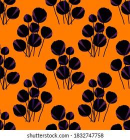 Creative seamless pattern with cartoon forest. Bright summer print with tropical leaves. Tropical pattern. Jungle exotic summer print. 