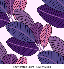 Creative seamless pattern with cartoon forest. Bright summer print with tropical leaves. Tropical pattern. Jungle exotic summer print. 