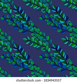 Creative seamless pattern with cartoon forest. Bright summer print with tropical leaves. Tropical pattern. Jungle exotic summer print. 