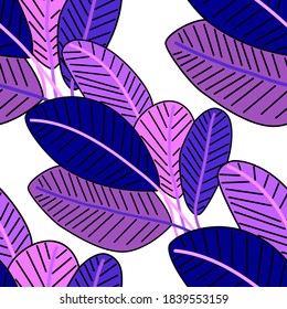 Patrón creativo sin fisuras con el bosque de dibujos animados. Brillante impresión de verano con hojas tropicales. Patrón tropical. Impresión veraniega exótica de la jungla.	