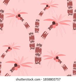 Creative seamless pattern with cartoon forest. Bright summer print with tropical leaves. Tropical pattern. Jungle exotic summer print.	