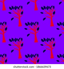 Creative seamless pattern with cartoon forest. Bright summer print with tropical leaves. Tropical pattern. Jungle exotic summer print.	