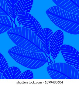 Creative seamless pattern with cartoon forest. Bright summer print with tropical leaves. Tropical pattern. Jungle exotic summer print.	
