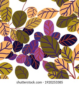 Creative seamless pattern with cartoon forest. Bright summer print with tropical leaves. Tropical pattern. Jungle exotic summer print.	