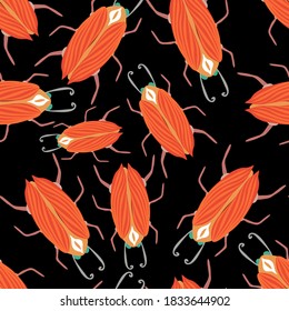 Patrón creativo sin fisuras con escarabajos pintados a mano de colores. Impresión colorida para cualquier diseño. 