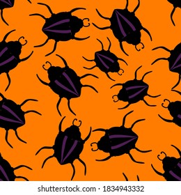 Creative seamless pattern with colorful hand drawn beetles. Colorful print for any design. 