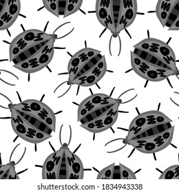 Kreatives, nahtloses Muster mit bunten, handgezeichneten Käfern. Farbenprächtiger Druck für jedes Design. 