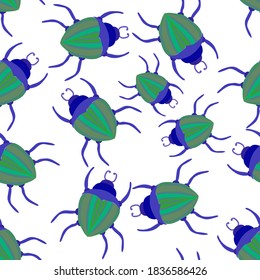 Creative seamless pattern with colorful hand drawn beetles. Colorful print for any design. 